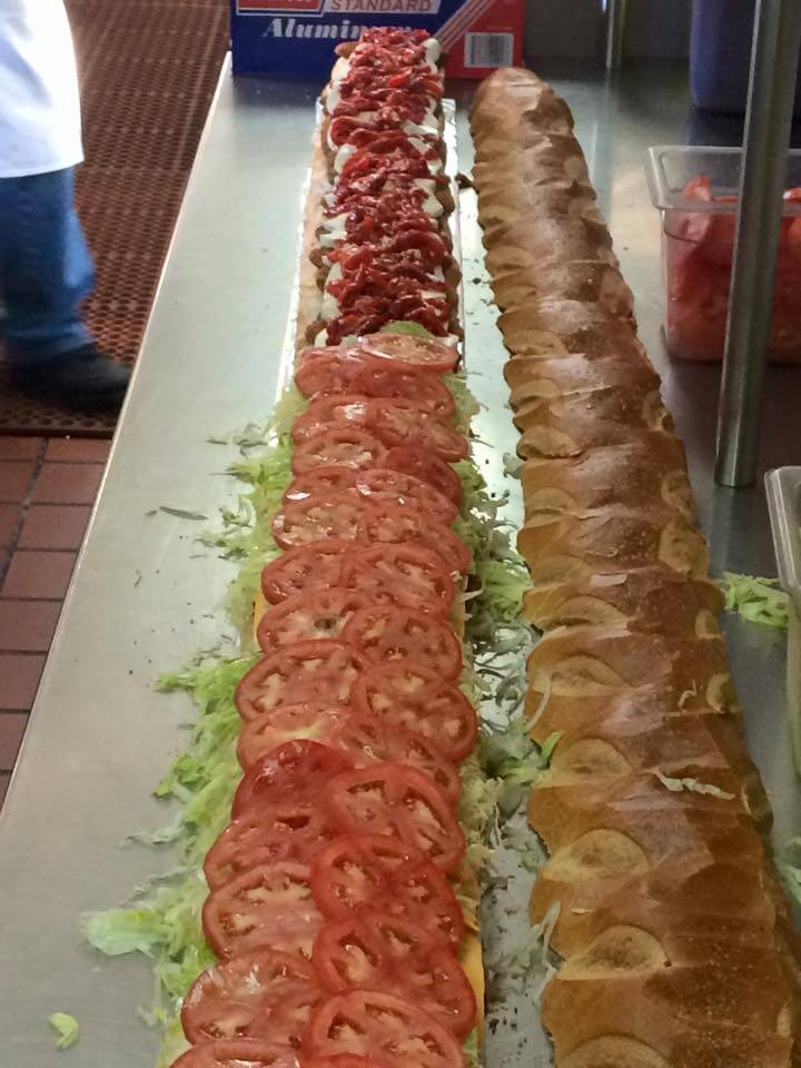 A six-foot party sub sliced and ready for a party