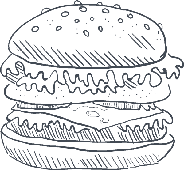 Hand-drawn illustration of a hamburger
