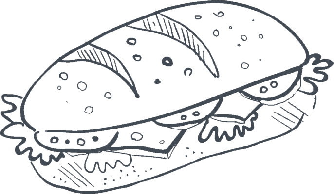 Hand-drawn illustration of a sub sandwich